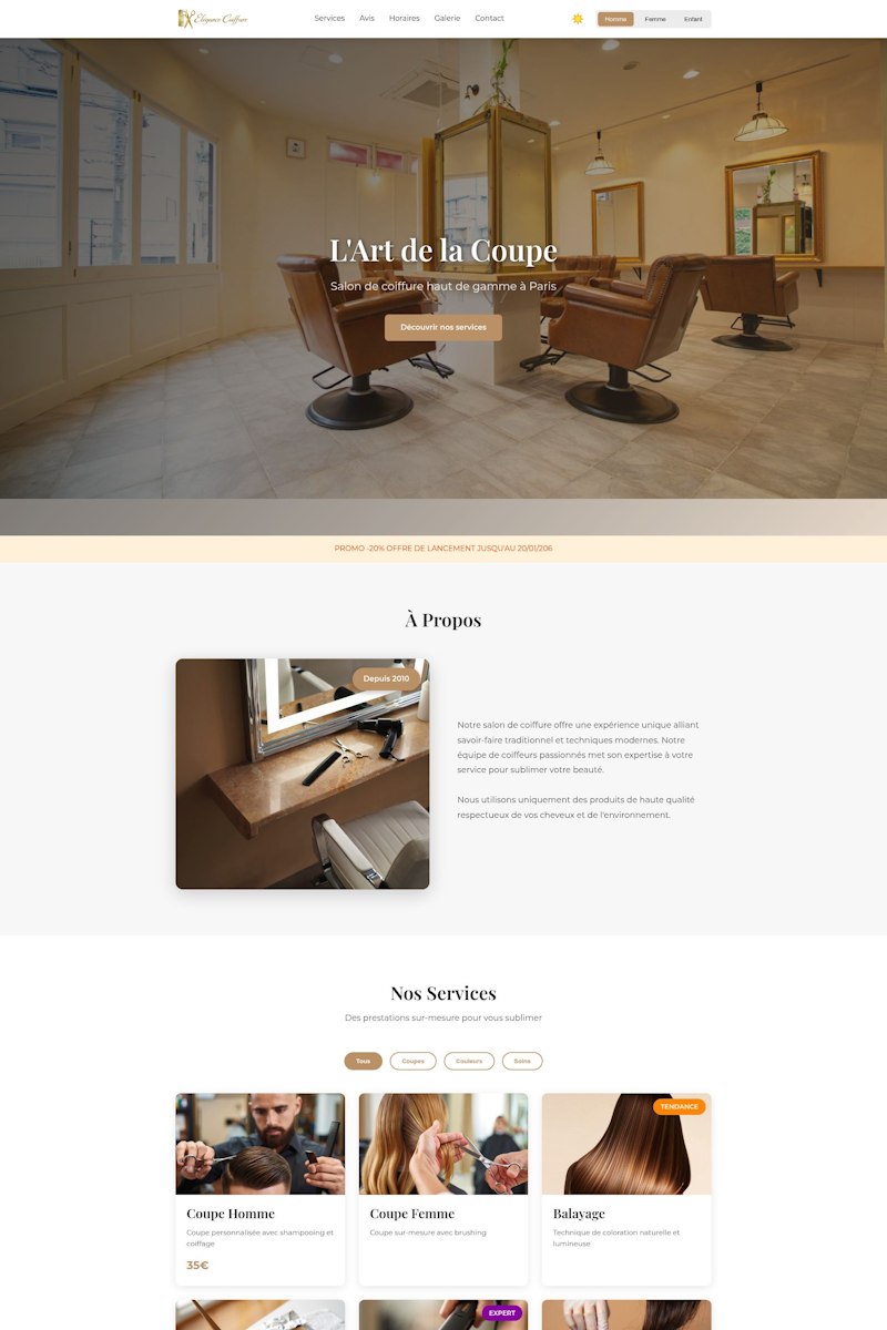 Site cle en main pour salon de coiffure